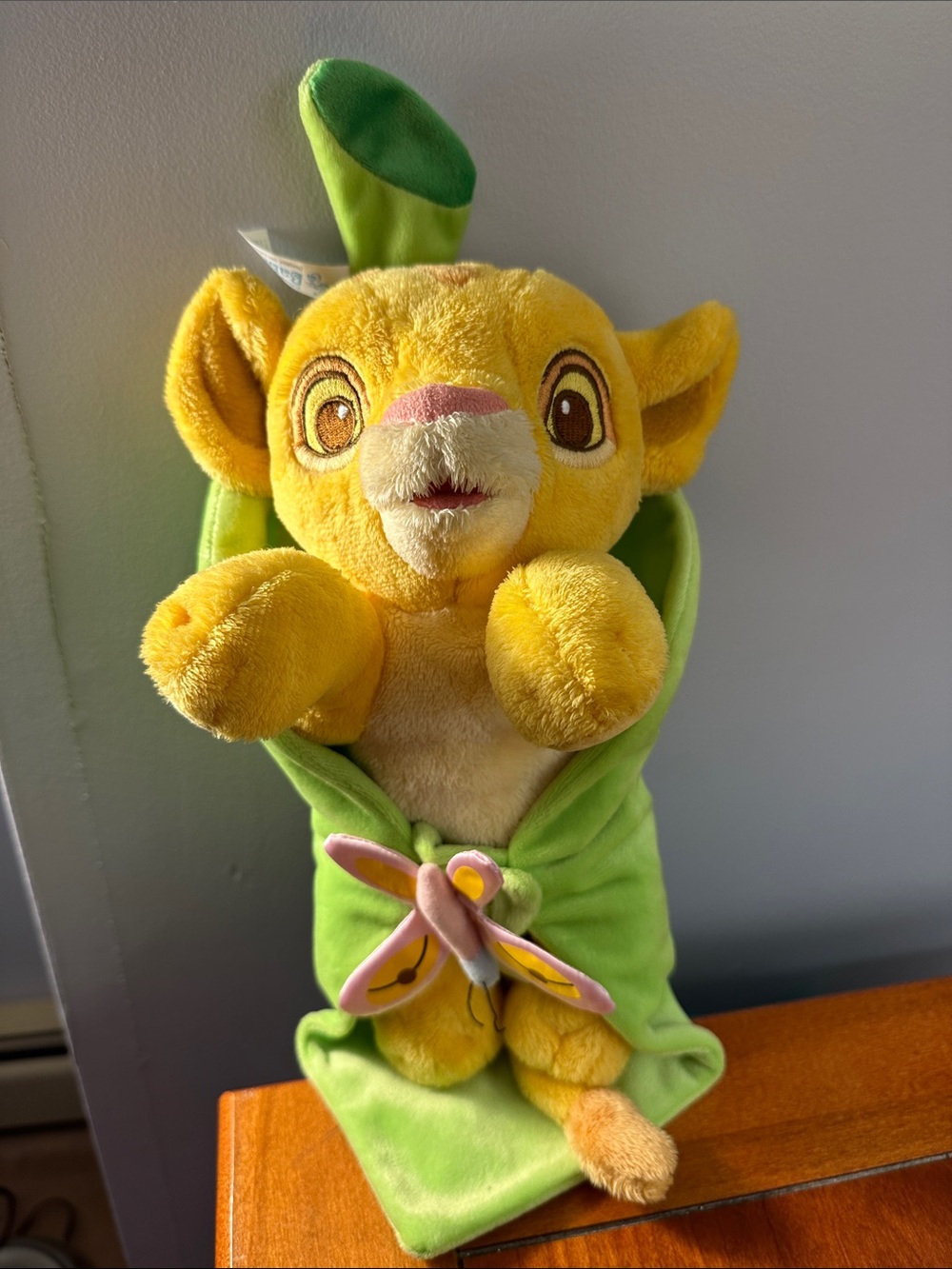 Disney Yellow Simba Plush with Green Wrap and Pink Butterfly